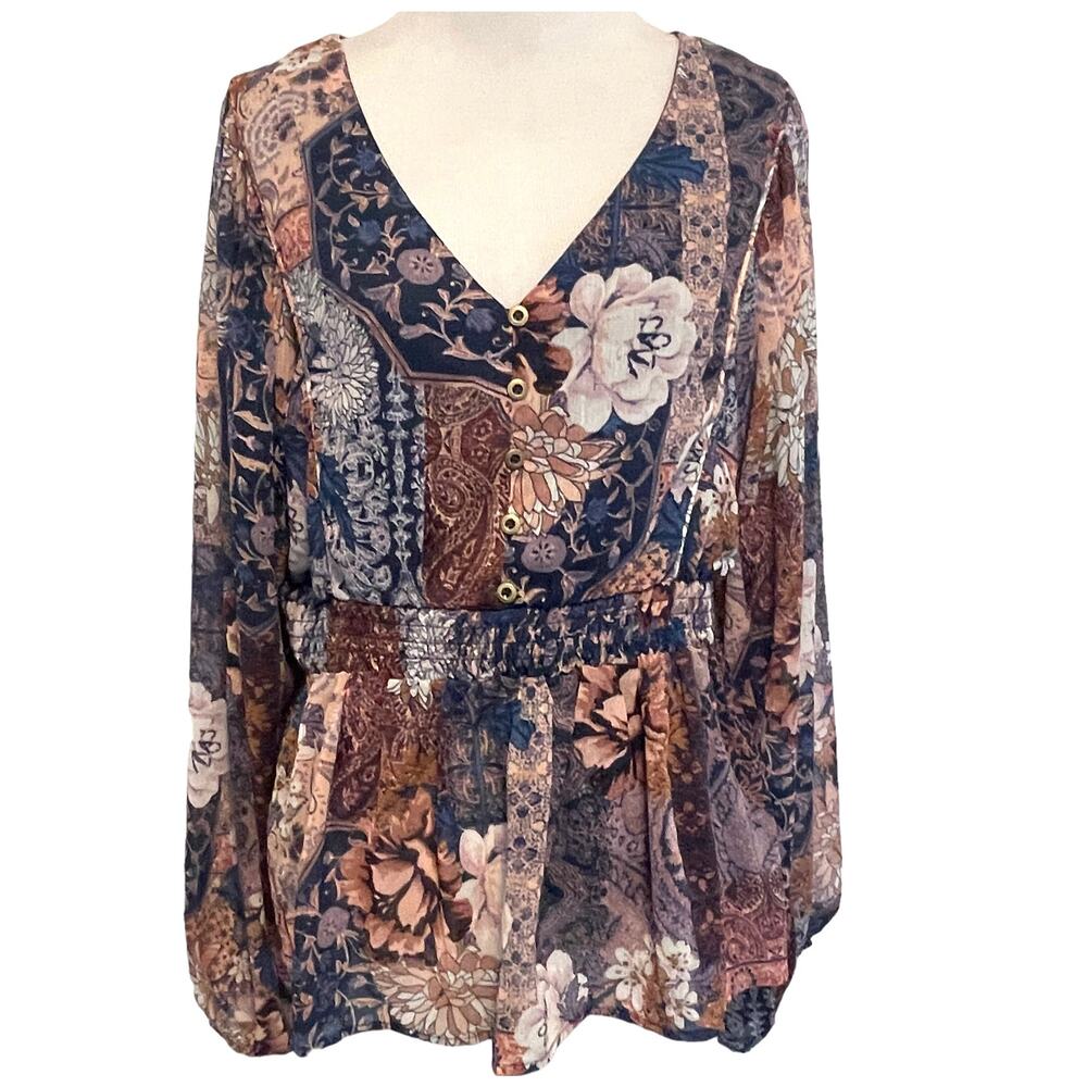 Maurices Patchwork Blouse Womens Medium Turquoise… - image 2